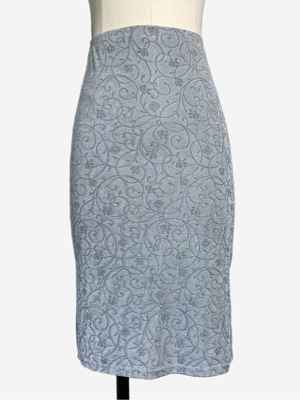 Vintage 90s Obé Light gray floral swirl stretchy slinky mini skirt neutral XS